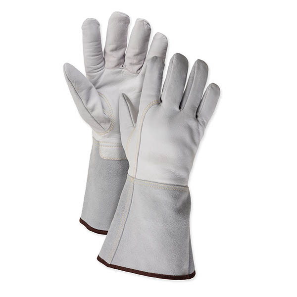 Mechanics Work Gloves Rugged Grain Goatskin with Cowhide Double Palm  Adjustable Hook and Loop Wrist Closure DuPont™ Nomex™ Fabric Back